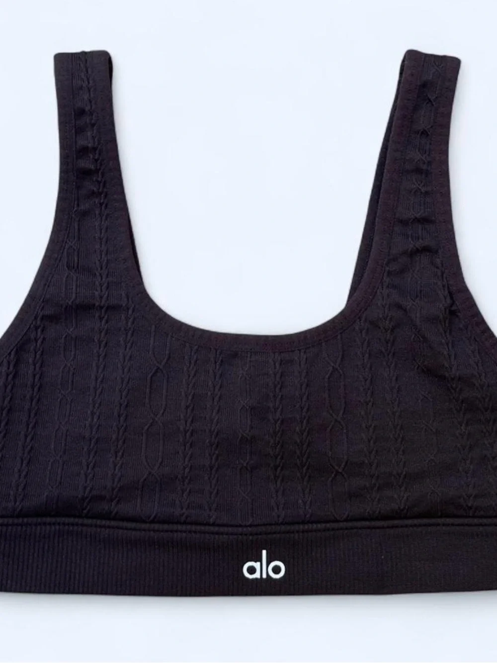 ALO Yoga cable knit black sports bra yoga Pilates gym activewear running size XS